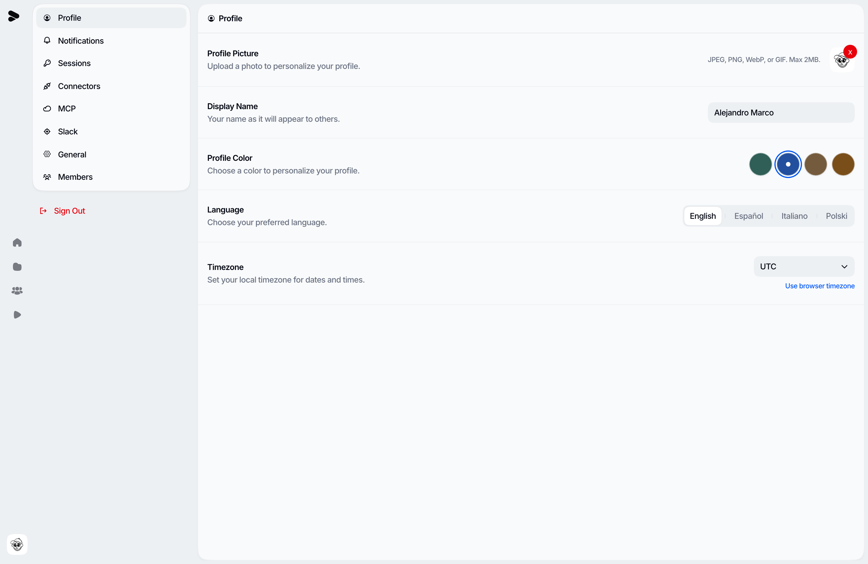 Personal profile settings